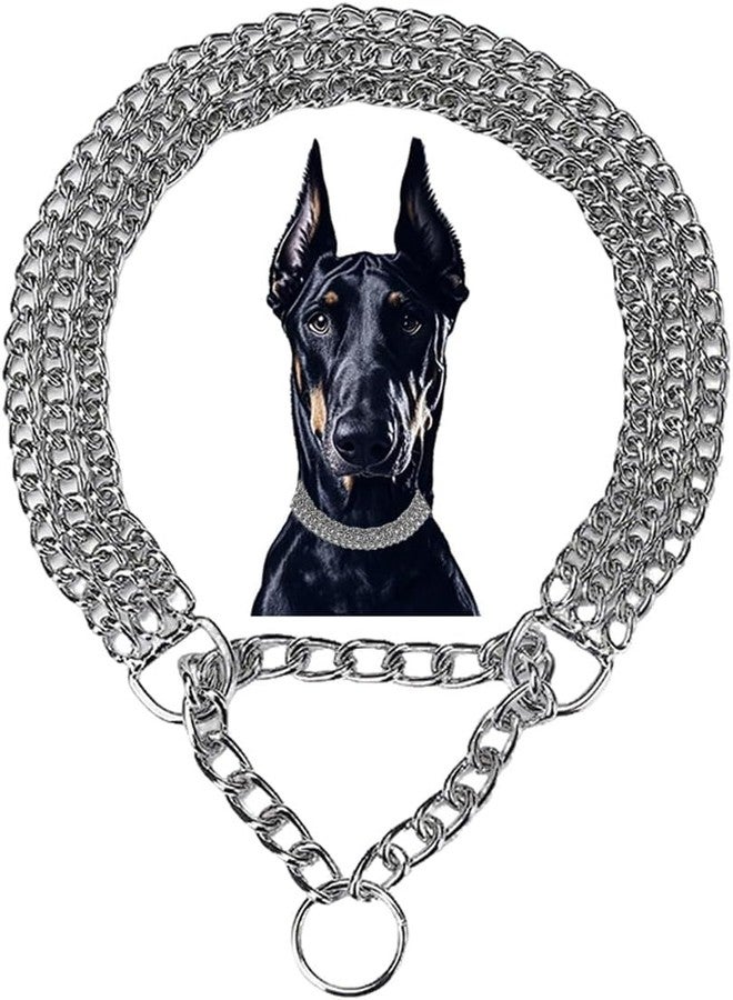 RoverPets Rover Pets Silver Dog Chain Collar,3 Rows Stainless Steel Chew Proof Cuban Link Dog Collar Metal Martingale Collar Heavy Duty Training Boy Girl Puppy Collar for Small Medium Large Big Breed - Image 1
